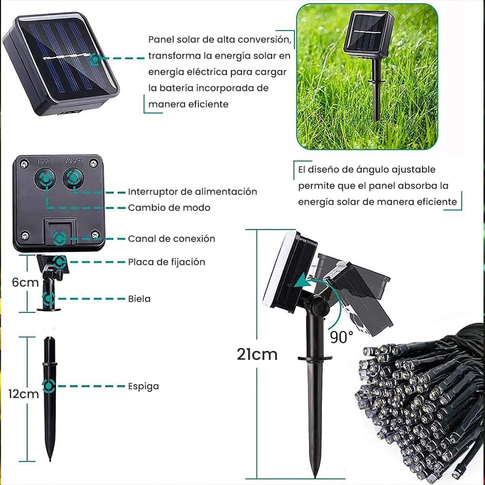 LUCES NAVIDEÑAS CON PANEL SOLAR 100 LED